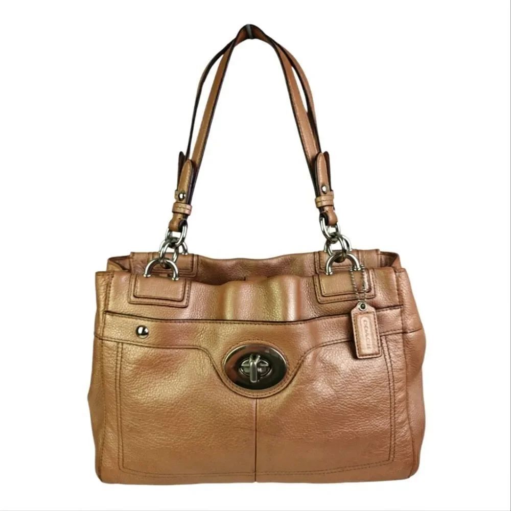 VTG COACH METALLIC GENUINE LEATHER TURN LOCK TOTE SHOULDER BAG HANDBAG PURSE